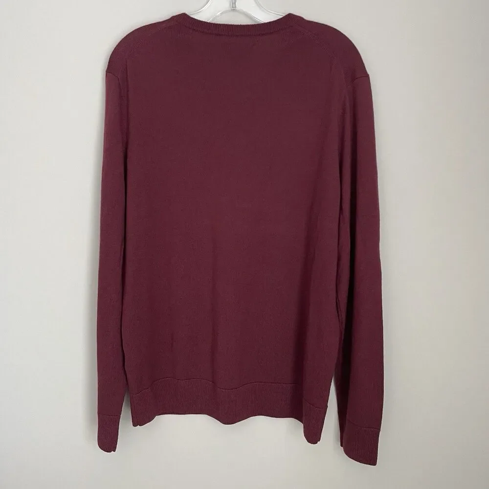 Artefact Size L Mens Burgundy Red V Neck Merino Wool Pullover Sweater